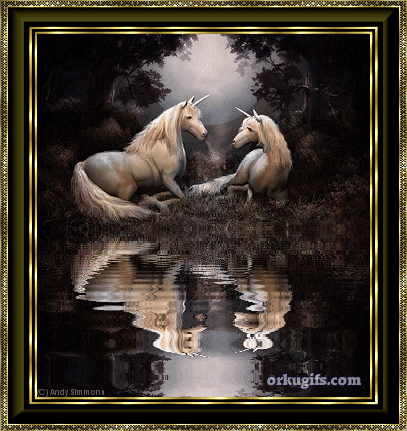 casal de unicornios a beira do lago